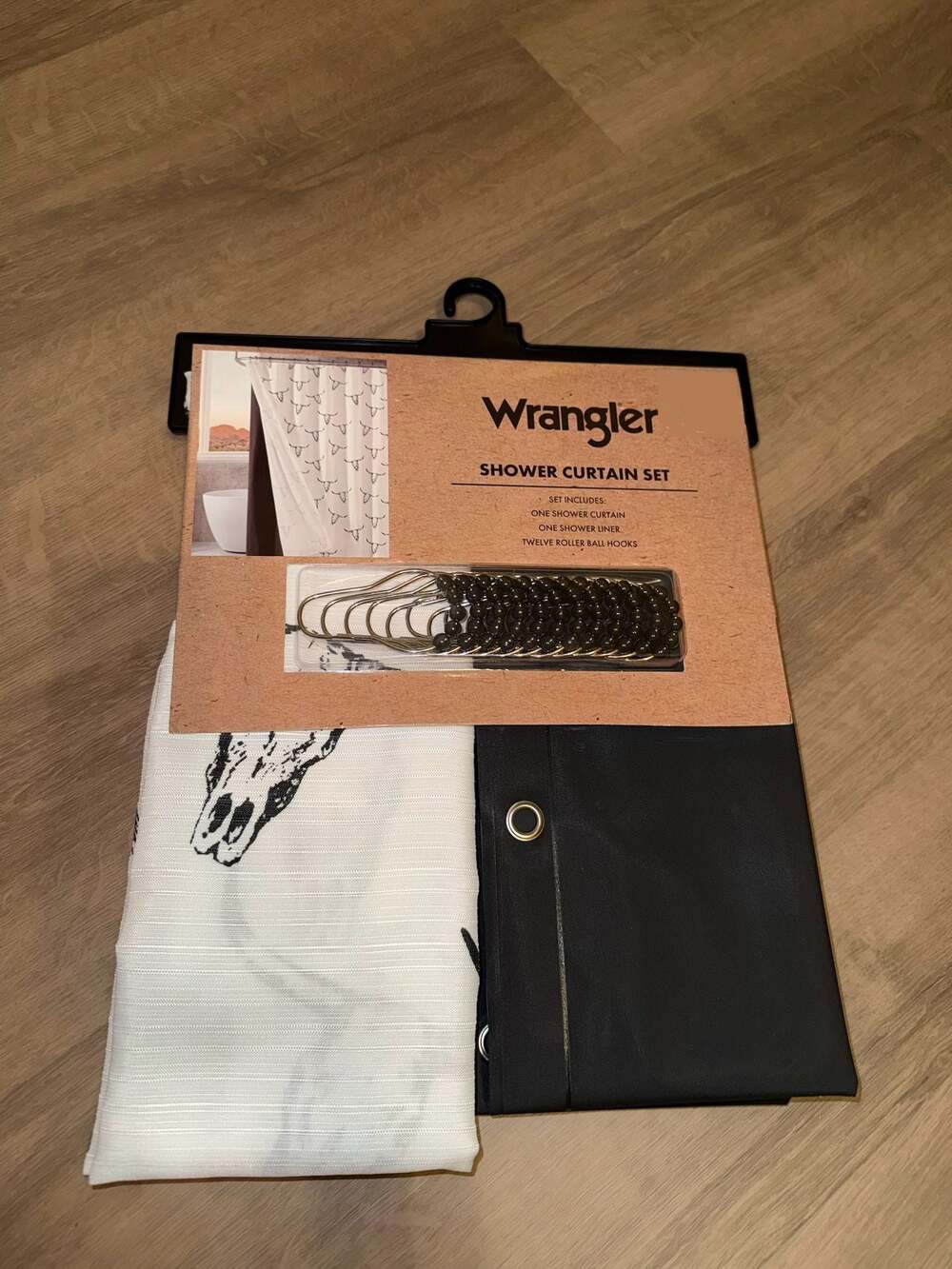 Wrangler Steer Skulls Black Shower Curtain Set with Liner and Roller Ball Hooks